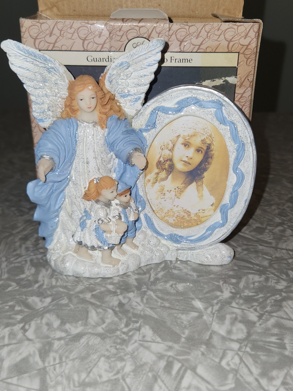 Guardian Angel Photo Frame in Blue and White